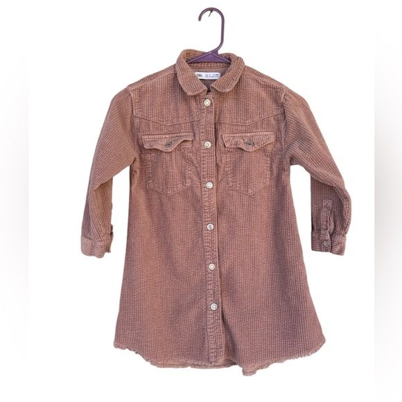 ZARA kids (Girls) corduroy pale pink dress size 7 button down preloved - Picture 1 of 6